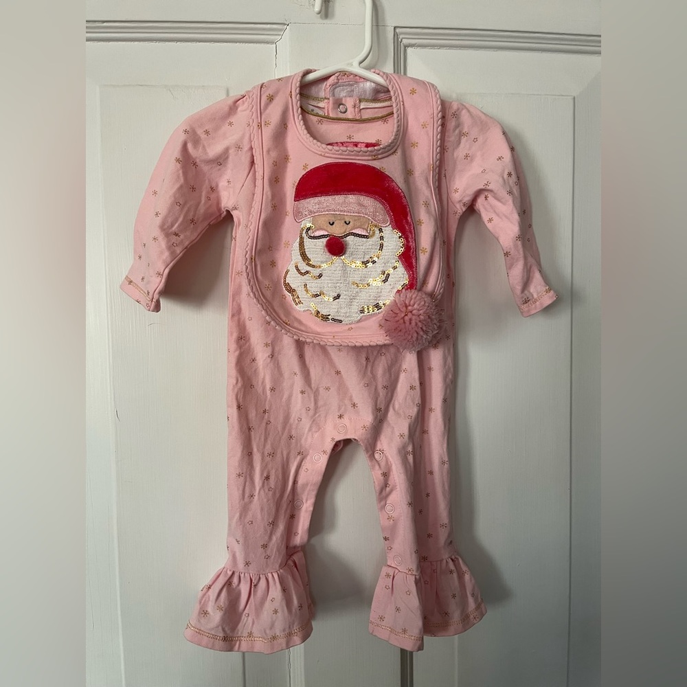 Mudpie Pink Santa Baby Onesie & Matching Bib